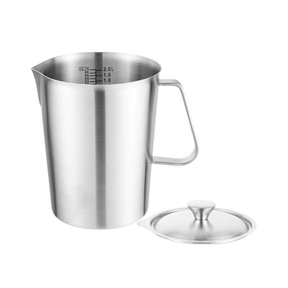 2L Stainless Steel Milk Frothing Pitcher with Lid Large Capacity Measuring Cup for Latte Art and Beverage Preparation