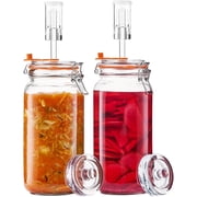 2L Wide Mouth Fermentation Jars, Pack of 2 Complete Fermenting Kit with Airlocks & Glass Weights for Sauerkraut, Kimchi & Pickles