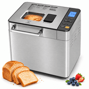 2LB 25-in-1 Automatic Bread Maker Machine, Bread Maker Stainless Steel with Auto Fruit and Nut Dispenser, Digital LCD Display, Gluten-Free, 13-Hour Delay Timer, Keep Warm