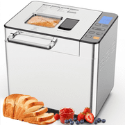 2LB 25-in-1 Stainless Steel Bread Maker Machine with Auto Fruit Nut Dispenser, Gluten-Free Setting, 13H Delay Timer & Keep Warm