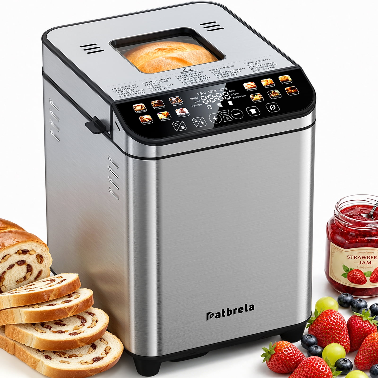 25-in-1 Bread Maker Machine, 2LB Automatic Bread Making, 3 Crust Colors & 3 Loaf Sizes, 15H Timer & 1H Keep Warm, Yogurt, Jam, Cake, Rice Wine