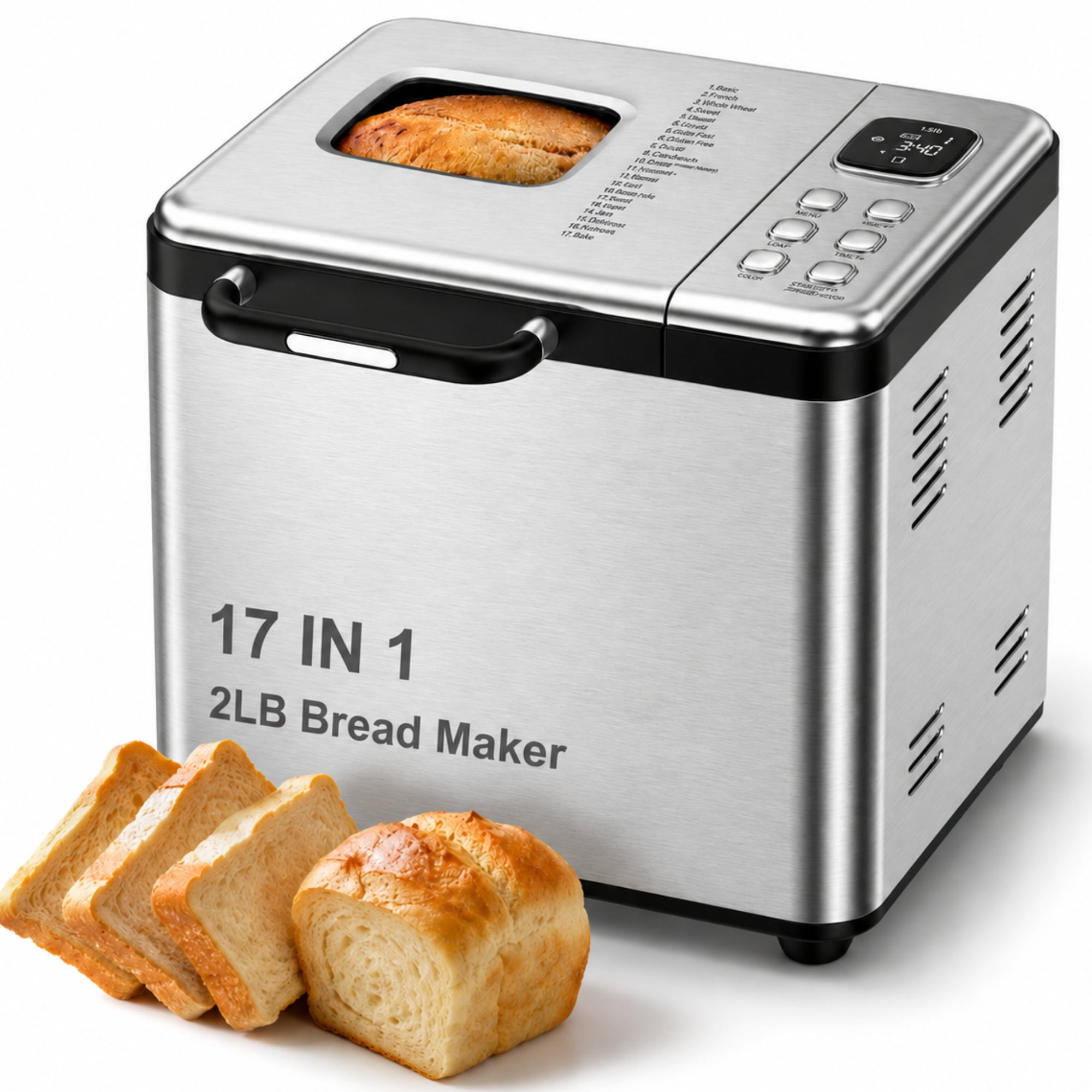 Bread Maker, 17-in-1 2LB Amumu Automatic Bread Machine, LCD Display, Beginner-Friendly Controls, Nonstick Pan, Delay Timer, Keep Warm, Stainless Steel, Silver $89.99