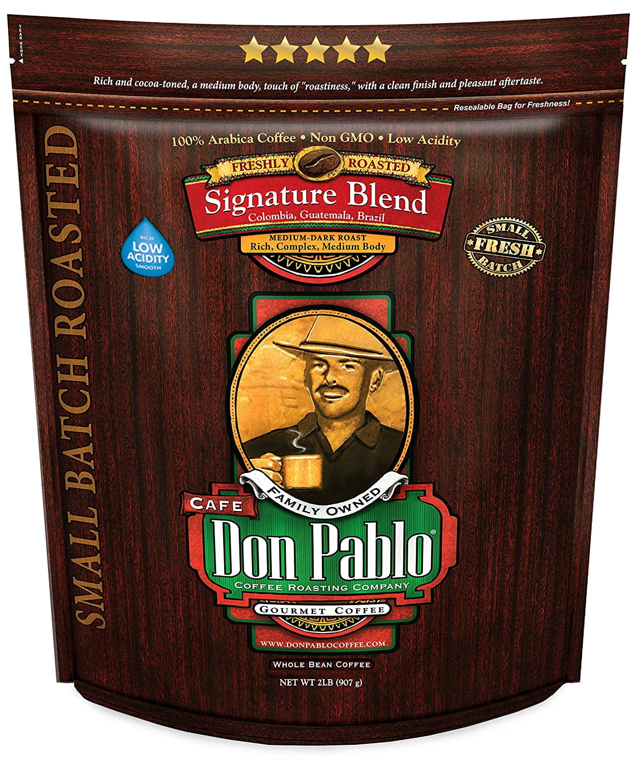 2LB Don Pablo Signature Blend - Medium-Dark Roast - Whole Bean Coffee - Low Acidity - 2 Pound (2 lb) Bag