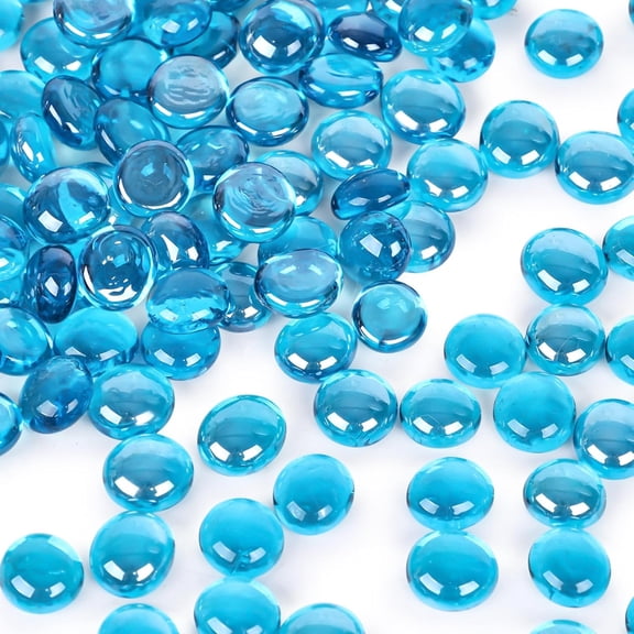 2LB Light Blue Flat Glass Marbles, Decorative Marbles for Vases Aquarium Pebbles Fish Tank Rocks Vase Fillers DIY Crafts Table Scatter Decor