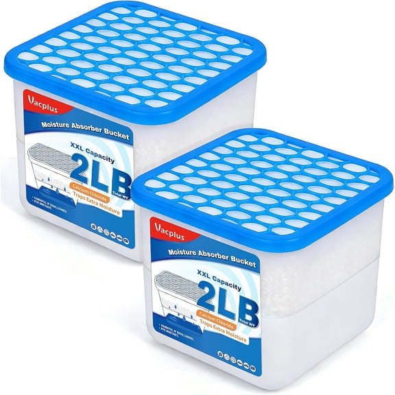 2LB Moisture Absorbers Bucket - Large Capacity Absorber with Calcium Chloride Crystals, Effective Dehumidifier for Basement, Closet & Bathroom, 2 Packs