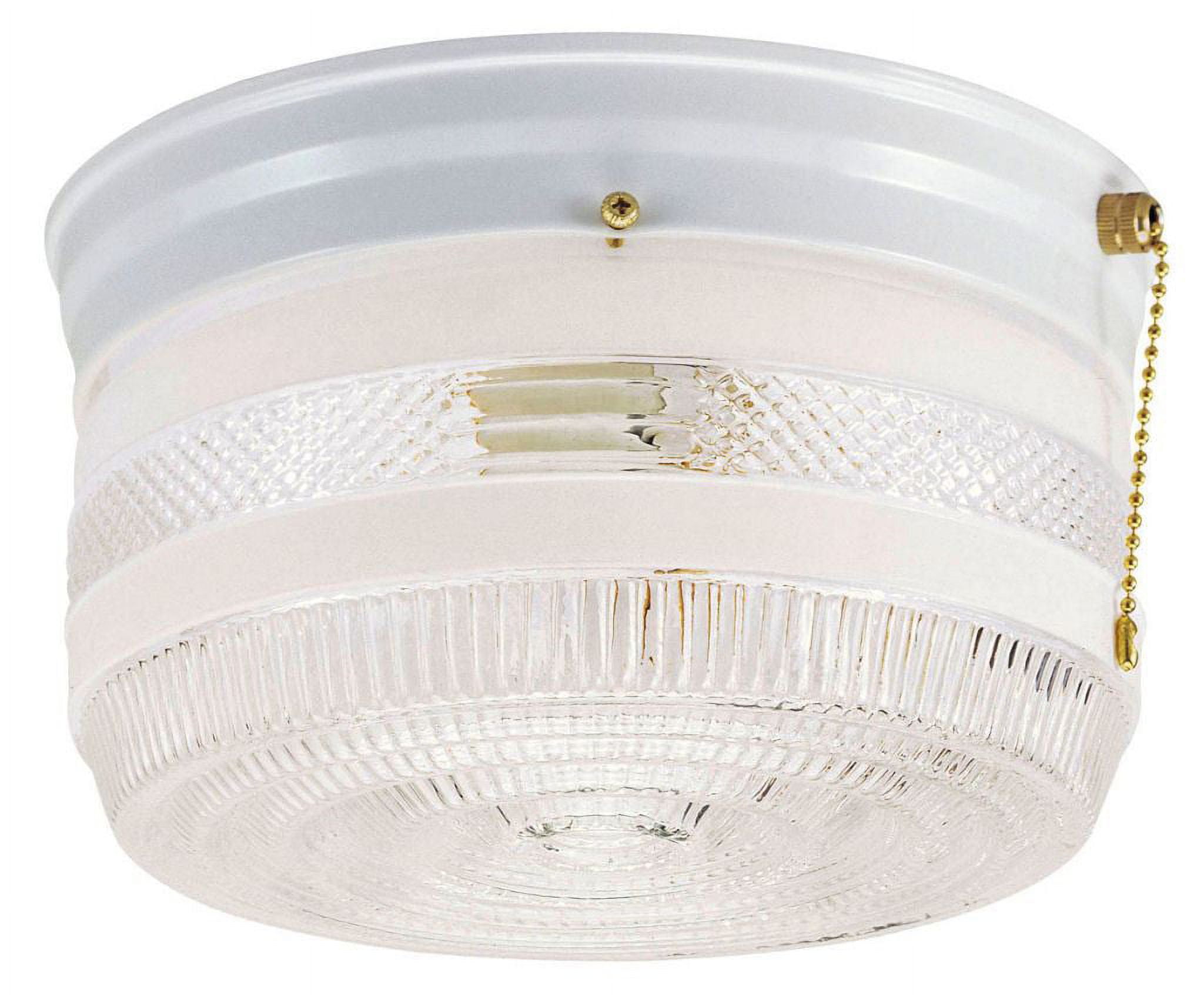 White and Clear Glass Flush Mount Ceiling Light with Pull Chain