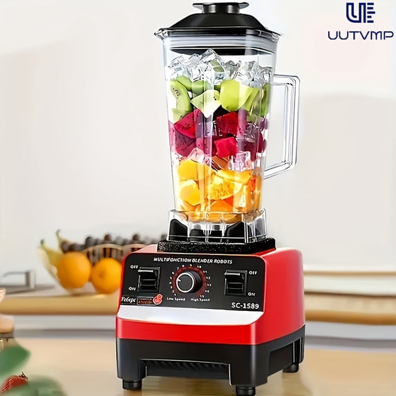 Vertical red blender, professional food processing machine, 2L household multifunctional food processing machine with stainless steel blades, suitable for meat, ice cubes, and fruits
