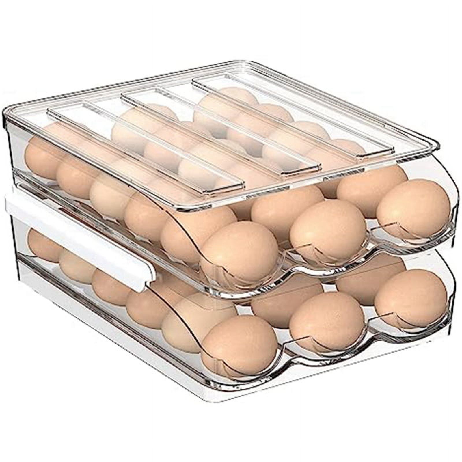 2Layer Egg Holder for Refrigerator,Automatic Rolling Egg Storage Box