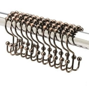 2lbDepot Shower Curtain Rings Hooks - Bronze Finish - Premium 18/8 Stainless Steel - Oil Rubbed Double Hooks with Easy Glide Rollers Rust Resistant - Six Finishes Available - Set of 12 for Shower Rod