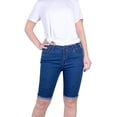 thumbnail image 1 of 2Luver, Women's, 5 Pocket Basic Ripped Denim Bermuda Jeans Shorts, Blue, 13, 1 of 3