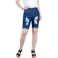 thumbnail image 1 of 2Luver, Women's, 5 Pocket Basic Ripped Denim Bermuda Jeans Shorts, Blue, 5, 1 of 3