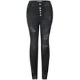 thumbnail image 1 of 2Luver, Women's, High Waist High Rise Ripped Distressed 5 Pockets Skinny Comfy Jeans Button Closure, Black, 11, 1 of 2