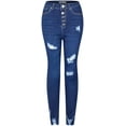 thumbnail image 1 of 2Luver, Women's, High Waist High Rise Ripped Distressed 5 Pockets Skinny Comfy Jeans Button Closure, Dark Blue, 11, 1 of 2