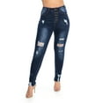 thumbnail image 1 of 2Luver, Women's, High Waist High Rise Ripped Distressed 5 Pockets Skinny Comfy Jeans Button Closure, Medium Blue, 3, 1 of 4