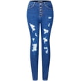 thumbnail image 1 of 2Luver, Women's, High Waist High Rise Ripped Distressed 5 Pockets Skinny Comfy Jeans Button Closure, Medium Blue Wash, 3, 1 of 2
