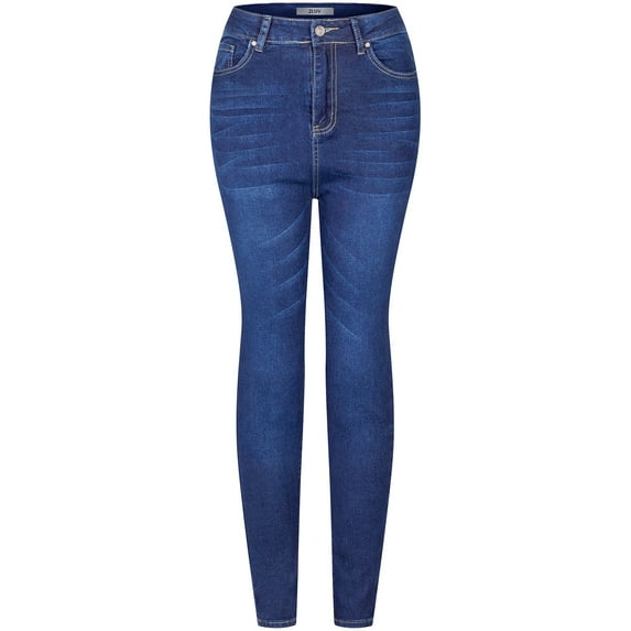 2Luver, Women's, High Waist Rise 5 Pockets Skinny Comfy Jeans Zip Button Closure, Dark Blue, 13
