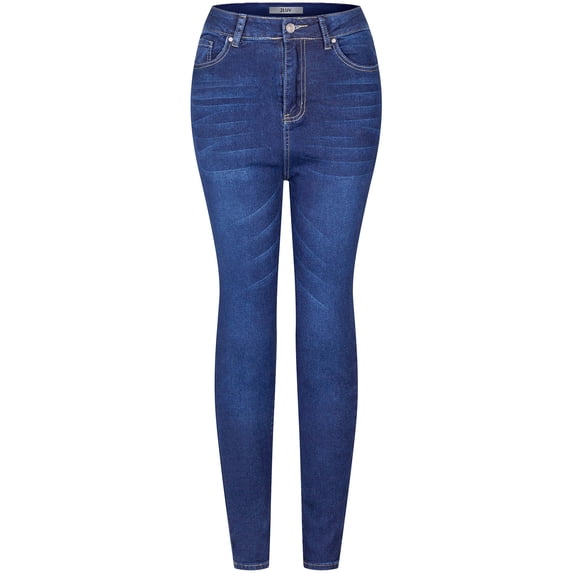 2Luver, Women's, High Waist Rise 5 Pockets Skinny Comfy Jeans Zip Button Closure, Dark Blue, 9
