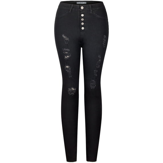 2Luver, Women's, High Waist Rise Ankle 5 Pockets Skinny Comfy Jeans Zip Button Closure, Black, 11