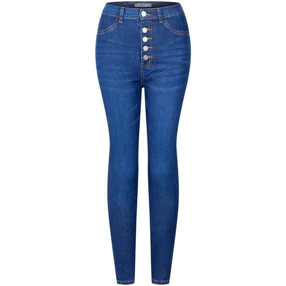 2Luver, Women's, High Waist Rise Ankle 5 Pockets Skinny Comfy Jeans Zip Button Closure, Blue, 9