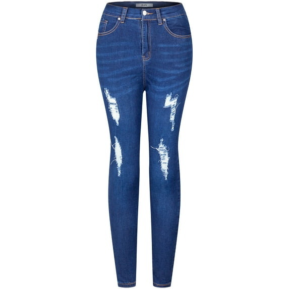 2Luver, Women's, High Waist Rise Ankle 5 Pockets Skinny Comfy Jeans Zip Button Closure, Light Blue, 5