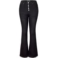 thumbnail image 1 of 2Luver, Women's, High Waist Rise Flare Straight 5 Pockets Comfy Jeans Zip Button Closure, Black, 3, 1 of 2