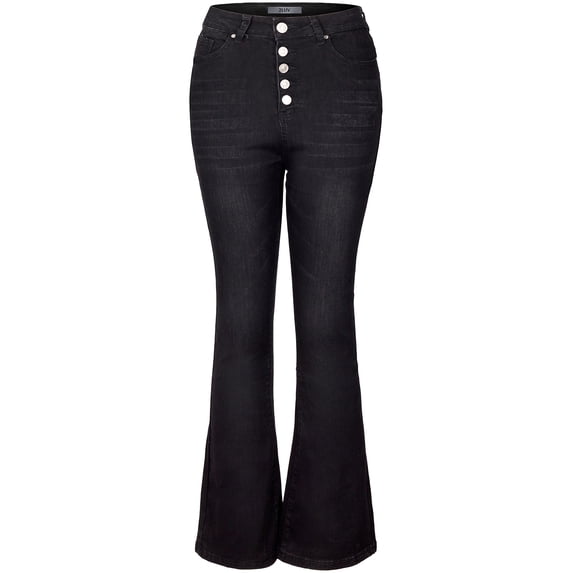 2Luver, Women's, High Waist Rise Flare Straight 5 Pockets Comfy Jeans Zip Button Closure, Black, 3