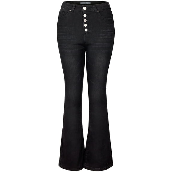 2Luver, Women's, High Waist Rise Flare Straight 5 Pockets Comfy Jeans Zip Button Closure, Black, 5