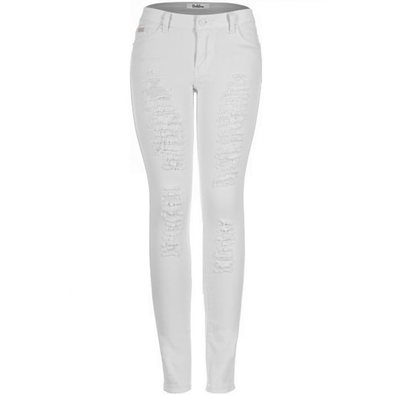 2Luver, Women's, Mid Rise Distressed Skinny Jeans Ripped on Thigh&Knee, white, 7