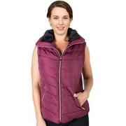 2Luver, Women's, Quilted Padded Fleece Lining High Collar Vest With Zip Pockets, Zip Closure Stretchable Side Gathering, Burgundy, 2X
