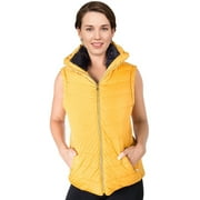 2Luver, Women's, Quilted Padded Fleece Lining High Collar Vest With Zip Pockets, Zip Closure Stretchable Side Gathering, Mustard, 3X