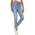 thumbnail image 1 of 2Luver, Women's, Ripped Ankle Length Mid Rise 5 Pockets Comfy Skinny Jeans, Denim Light, 13, 1 of 3