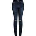 thumbnail image 1 of 2Luver, Women's, Ripped Distressed 5 Pockets Skinny Comfy Jeans Zip Closure, Denim Medium, 13, 1 of 3