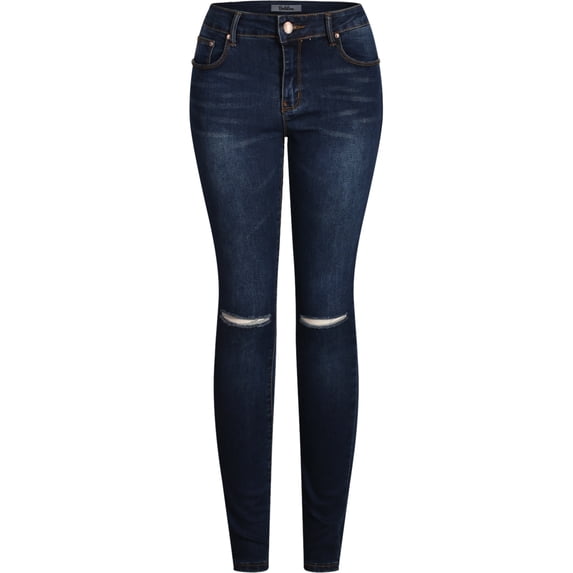 2Luver, Women's, Ripped Distressed 5 Pockets Skinny Comfy Jeans Zip Closure, Denim Medium, 13