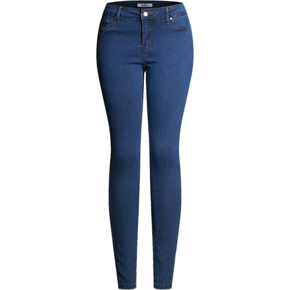 2Luver, Women's, Solid Stretchy 5 Pocket Skinny Denim Jeans, Blue Denim, 17