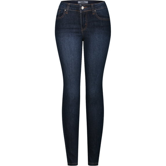 2Luver, Women's, Stretchy 5 Pocket Dark Denim Skinny Jeans, Medium Blue, 17