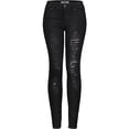 thumbnail image 1 of 2Luver, Women's, Stretchy 5 Pocket Destroyed Dark Denim Ripped Skinny Jeans?, Black, 11, 1 of 4