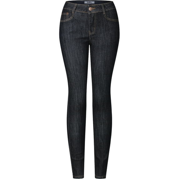 2Luver, Women's, Stretchy 5 Pocket Destroyed Dark Denim Skinny Jeans, Dark Denim, 15