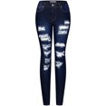 thumbnail image 1 of 2Luver, Women's, Stretchy 5 Pocket Destroyed Dark Denim Skinny Jeans, Medium Blue, 9, 1 of 2