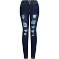thumbnail image 1 of 2Luver, Women's, Stretchy 5 Pocket Destroyed Medium Denim Skinny Jeans, Blue Denim, 3, 1 of 2