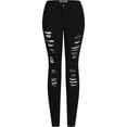 thumbnail image 1 of 2Luver, Women's, Stretchy 5 Pocket Destroyed Ripped Black Skinny Jeans, Black, 9, 1 of 2