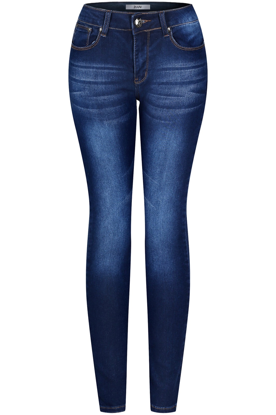2LUV Women's Stretchy 5 Pocket Destroyed Dark Denim Skinny Jeans – Comfy & Trendy - View #13