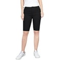 thumbnail image 1 of 2Luver, Women's, Stretchy 5 Pocket Mid-Rise Solid Color Classic Skinny Bermuda Shorts, Black, 9, 1 of 3