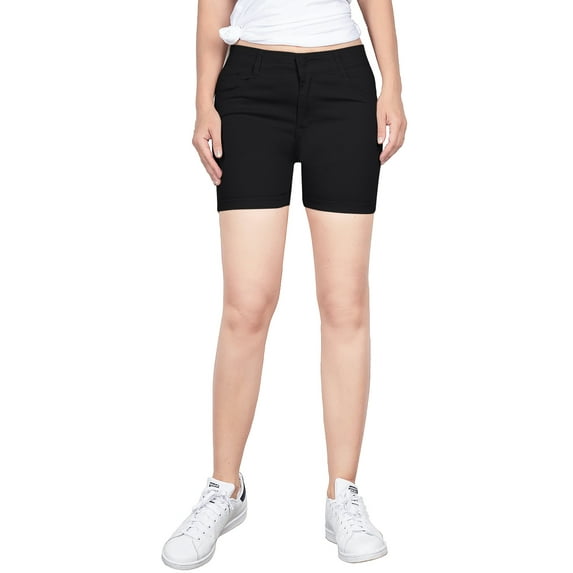 2Luver, Women's, Stretchy 5 Pocket Mid-Rise Solid Color Classic Work School Uniform Pants Shorts, Black, 11