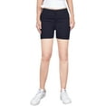 thumbnail image 1 of 2Luver, Women's, Stretchy 5 Pocket Mid-Rise Solid Color Classic Work School Uniform Pants Shorts, Navy, 13, 1 of 3