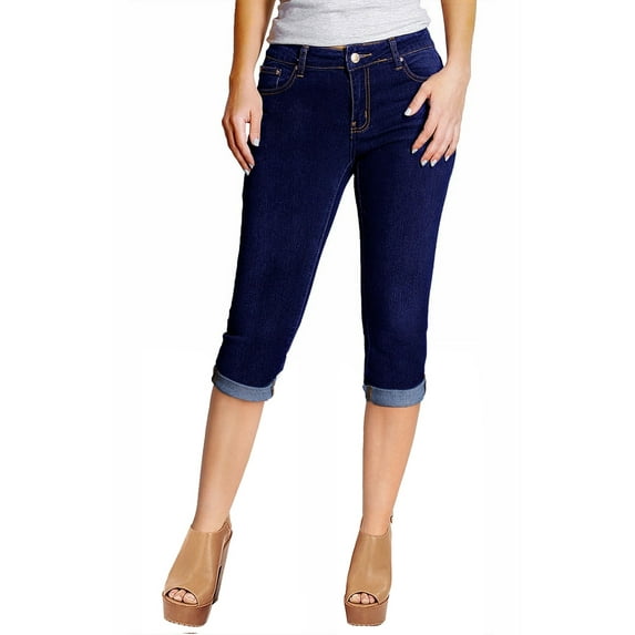 2Luver, Women's, Stretchy 5 Pocket Skinny Capri Jeans, Indigo Blue, 3