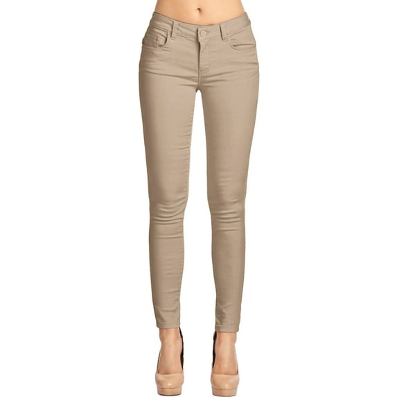2Luver, Women's, Stretchy 5 Pocket Skinny Color Uniform Pants, Khaki, 17