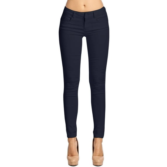 2Luver, Women's, Stretchy 5 Pocket Skinny Color Uniform Pants, Navy, 0