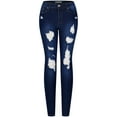 thumbnail image 1 of 2Luver, Women's, Stretchy 5 Pocket Skinny Distressed Denim Jeans, Dark Denim, 11, 1 of 2
