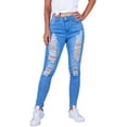thumbnail image 1 of 2Luver, Women's, Stretchy 5 Pocket Skinny Distressed Denim Jeans, Medium Blue, 13, 1 of 3