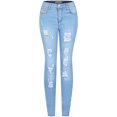 thumbnail image 1 of 2Luver, Women's, Stretchy 5 Pocket Skinny Distressed Denim Jeans, Medium Blue, 17, 1 of 2